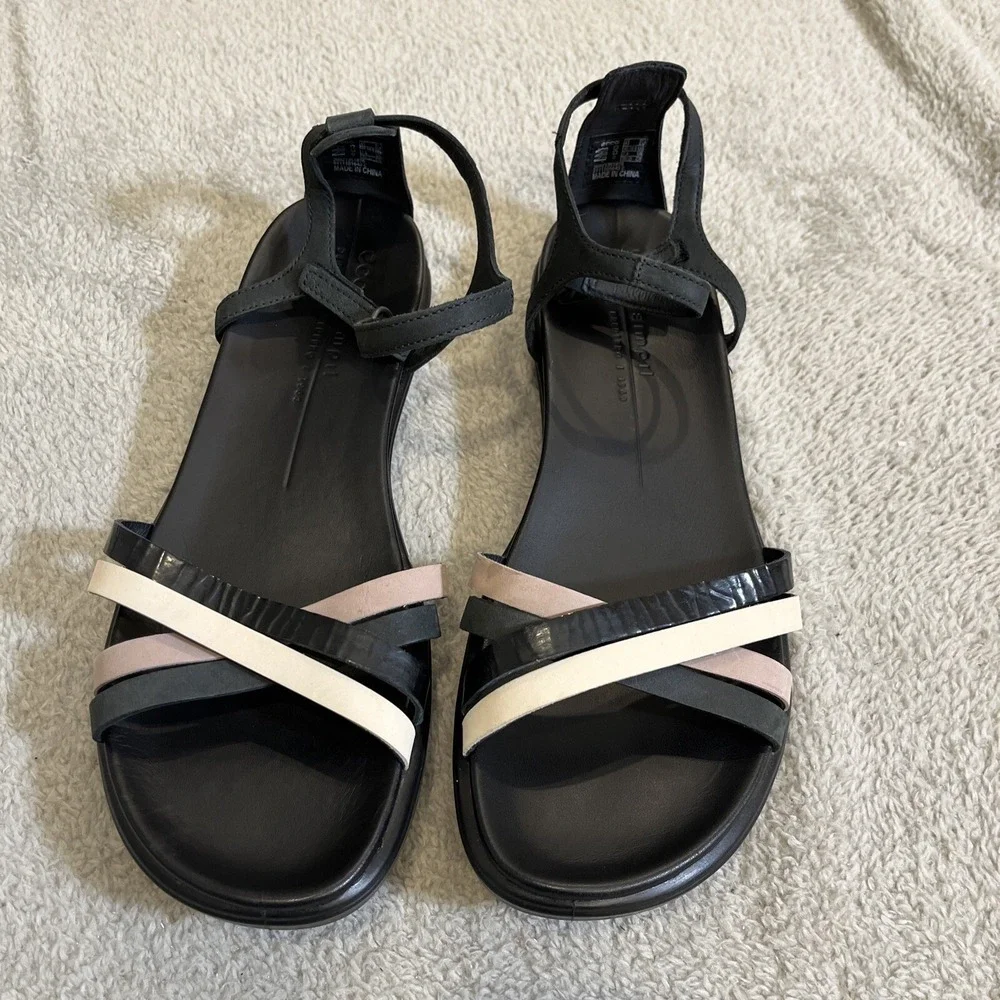 ECCO Simpil Strappy Sandals‎ Womens EU 41 US 10-10.5 Black White Pink Minimalist